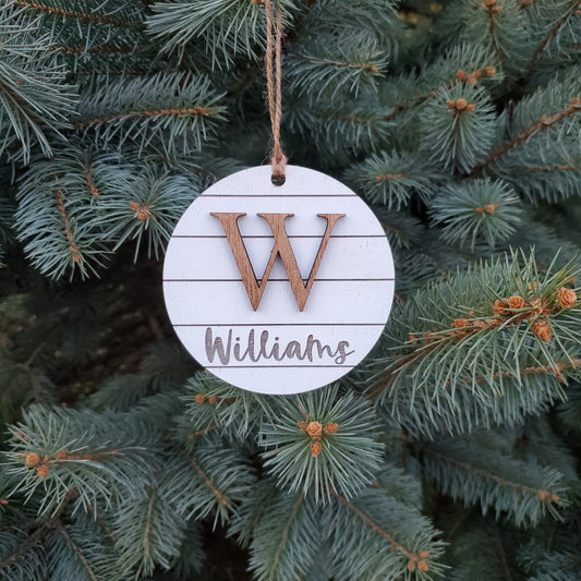 Shiplap Christmas Ornament | Last Name Ornament | Christmas Ornaments | Laser Engraved Ornament