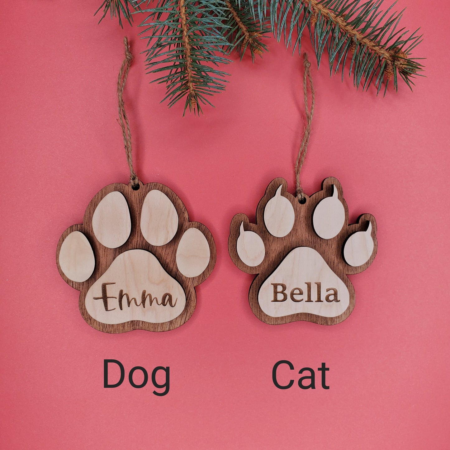 Dog and Cat Ornament | Pet Name Ornament | Christmas Ornaments | Laser Engraved Ornaments | Pet Ornaments