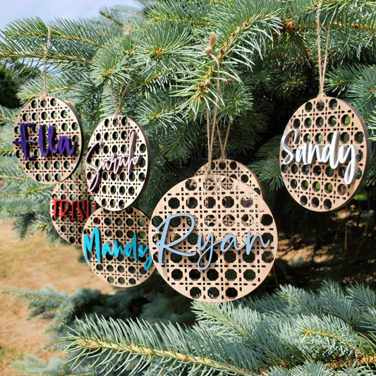 Rattan Christmas Ornament | Last Name Ornament | Christmas Ornaments | Laser Engraved Ornament | Personalized Name Ornament