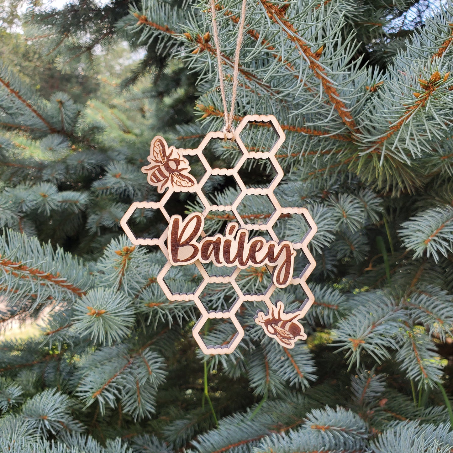 Honeycomb Ornament | Name Ornament | Christmas Ornaments | Bee Ornament | Personalized Name Ornament