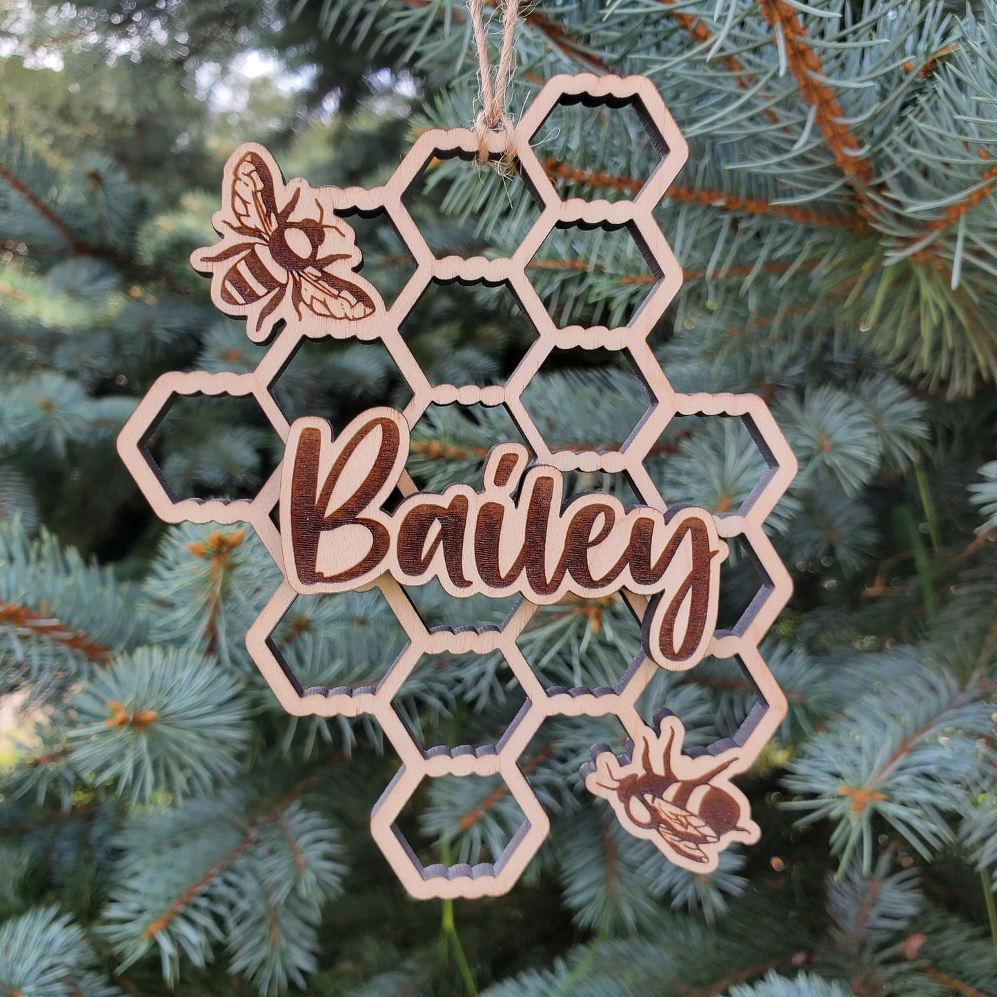 Honeycomb Ornament | Name Ornament | Christmas Ornaments | Bee Ornament | Personalized Name Ornament