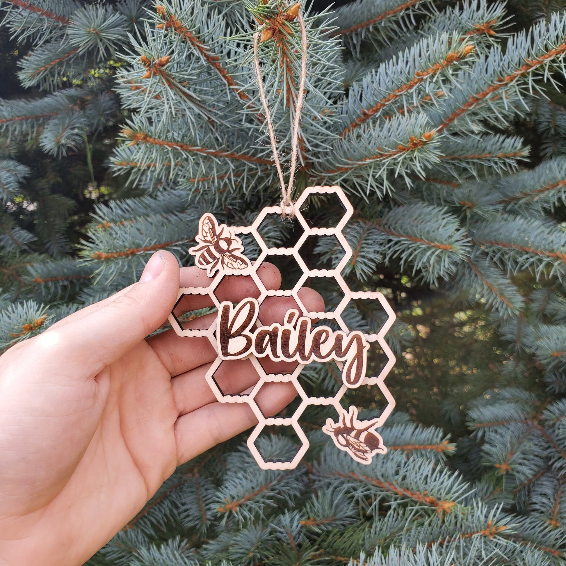 Honeycomb Ornament | Name Ornament | Christmas Ornaments | Bee Ornament | Personalized Name Ornament