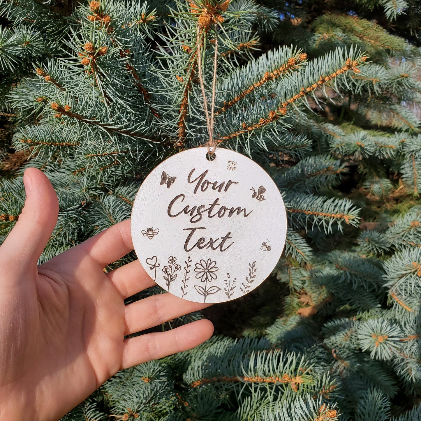 Wildflowers Ornament | Rustic White Ornament | Christmas Ornaments | Custom Name Ornaments | Bees Name Ornament