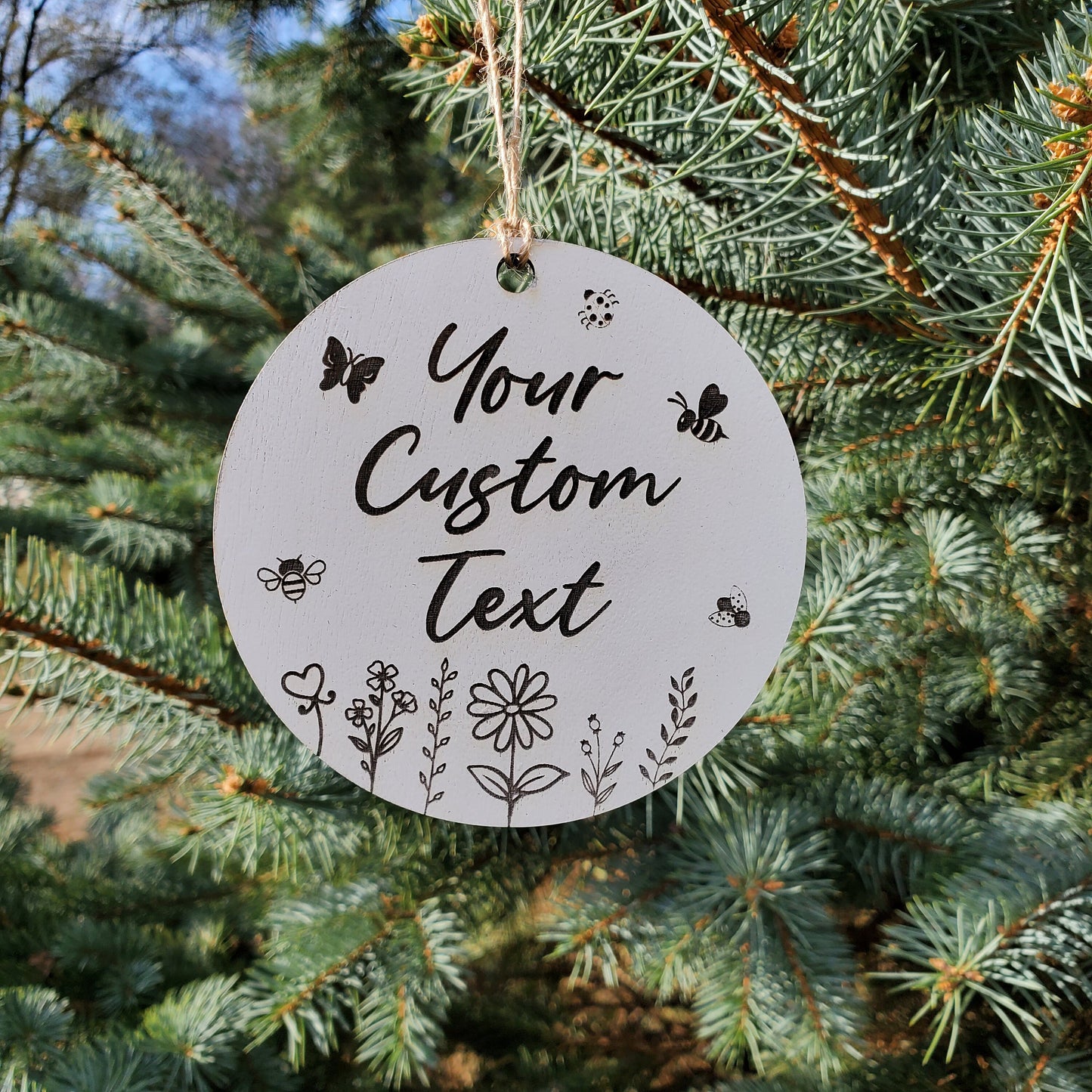 Wildflowers Ornament | Rustic White Ornament | Christmas Ornaments | Custom Name Ornaments | Bees Name Ornament