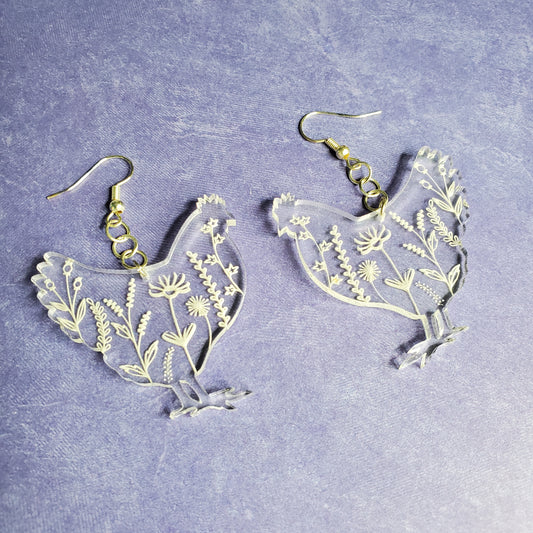 Chicken Earrings | Wildflower Earrings | Acrylic Earrings | Hypoallergenic Earrings | Dangle Earrings | Drop Earrings