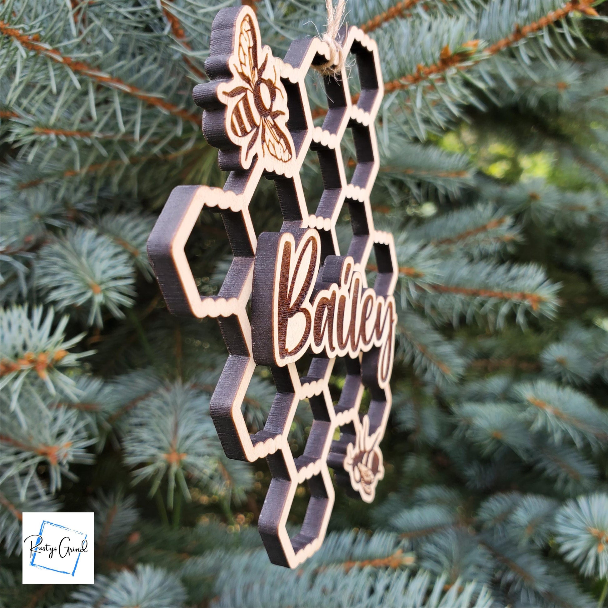 Honeycomb Ornament | Name Ornament | Christmas Ornaments | Bee Ornament | Personalized Name Ornament