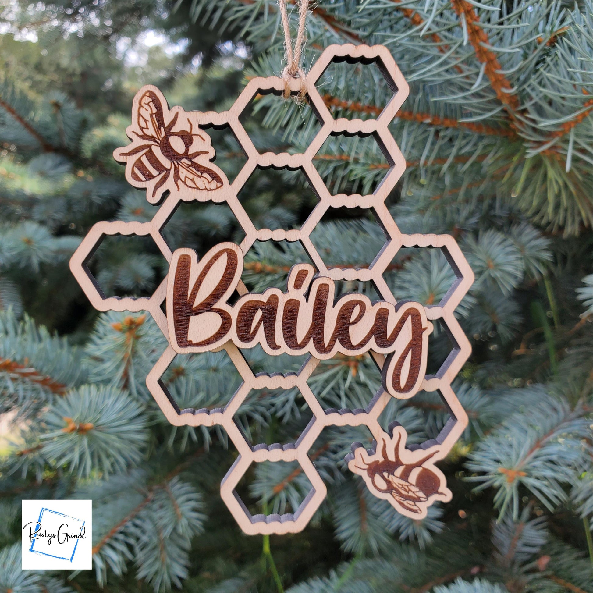 Honeycomb Ornament | Name Ornament | Christmas Ornaments | Bee Ornament | Personalized Name Ornament
