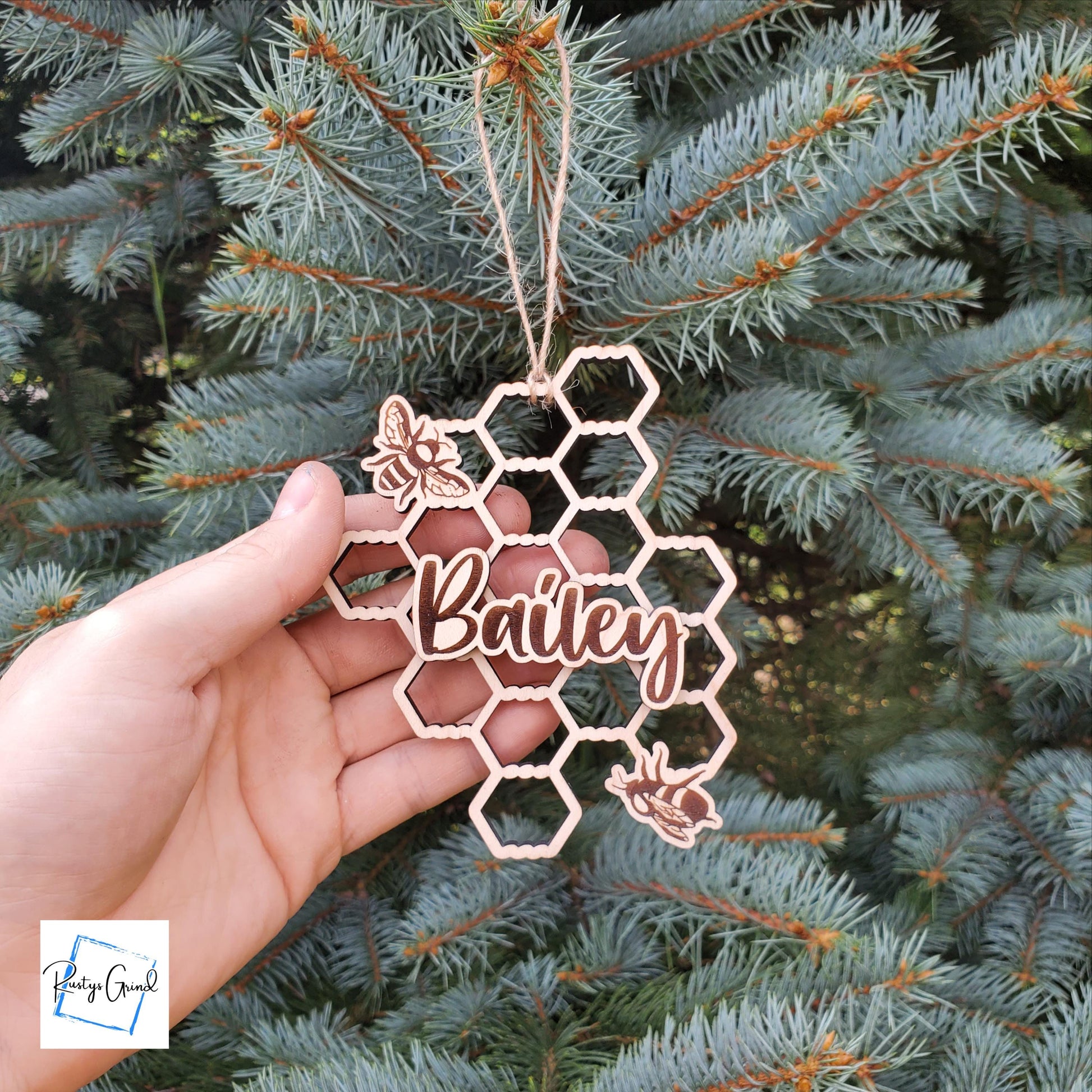 Honeycomb Ornament | Name Ornament | Christmas Ornaments | Bee Ornament | Personalized Name Ornament