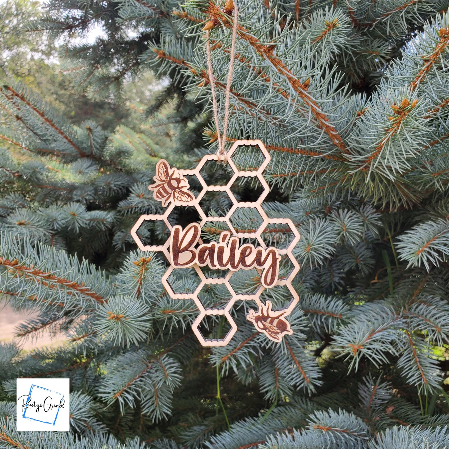 Honeycomb Ornament | Name Ornament | Christmas Ornaments | Bee Ornament | Personalized Name Ornament