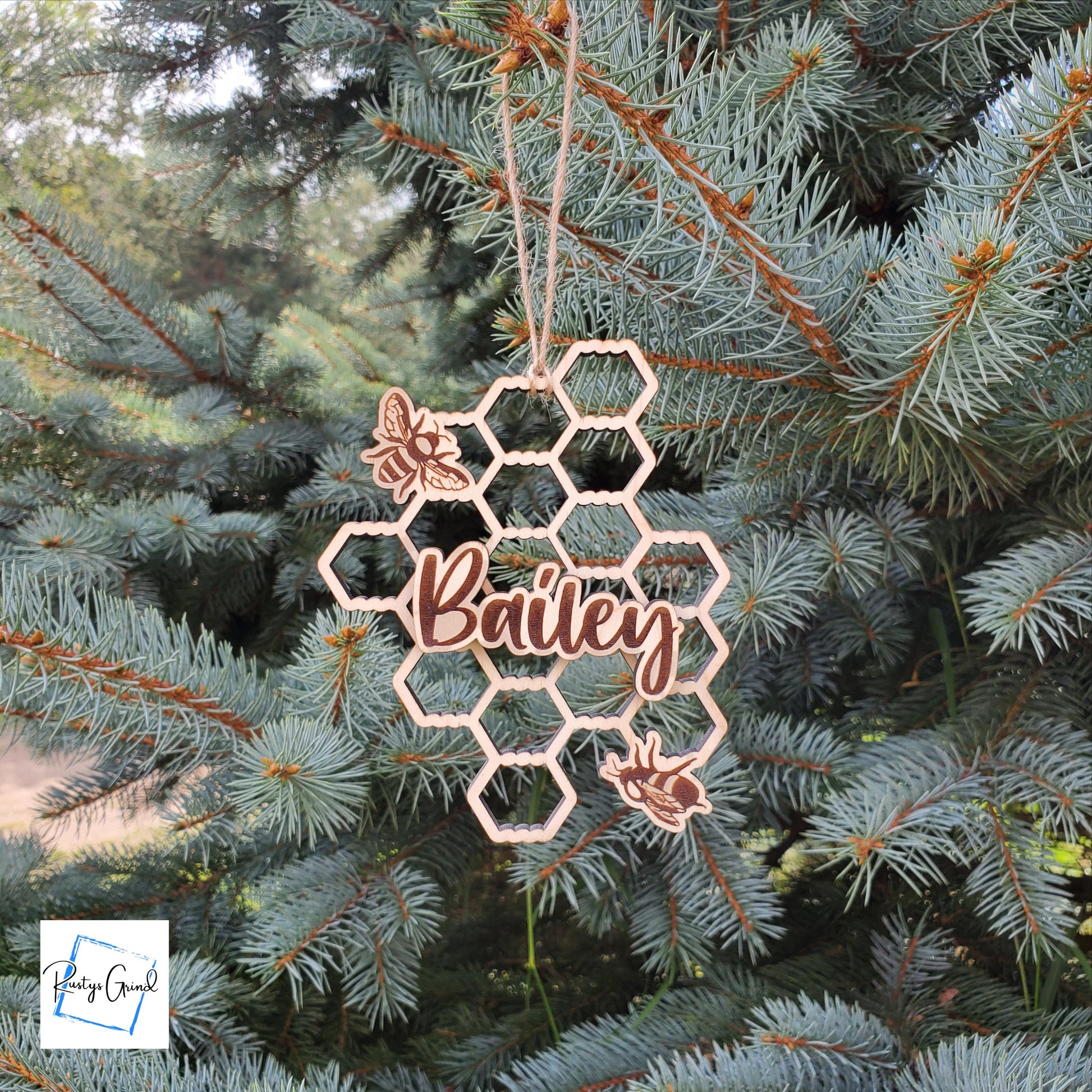 Honeycomb Ornament | Name Ornament | Christmas Ornaments | Bee Ornament | Personalized Name Ornament