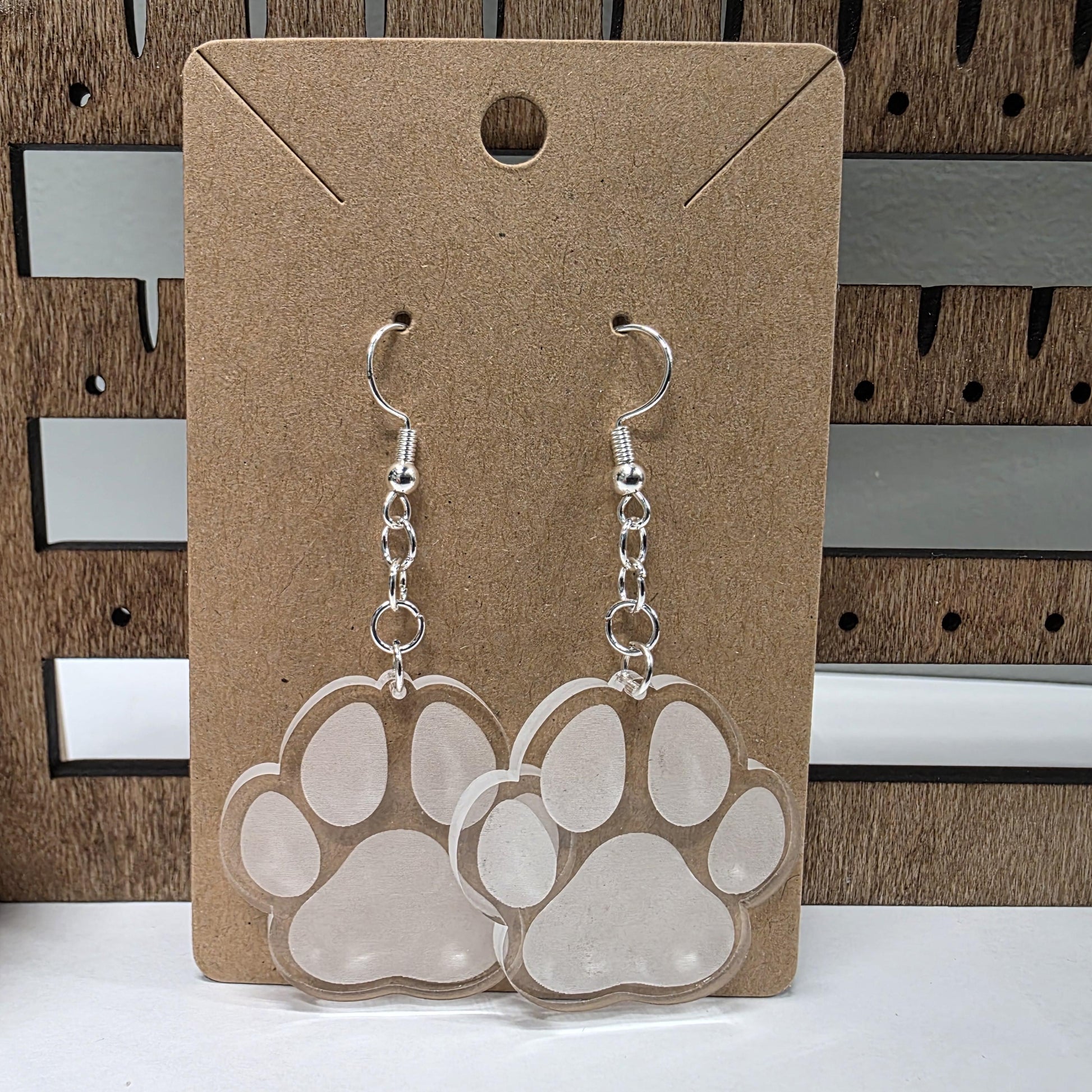 Dog Paw Print Engraved Earrings | Dangle Earrings | Hypoallergenic